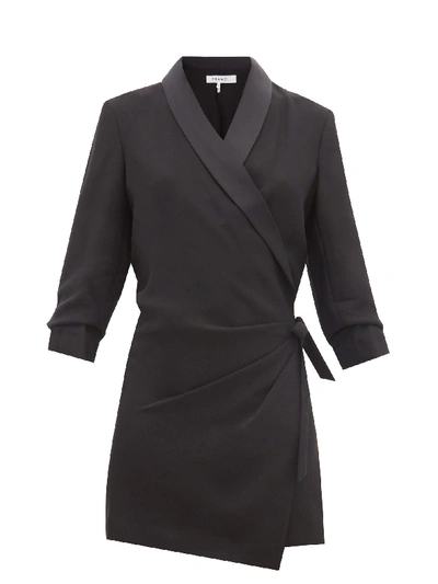 Frame Satin-lapel Crepe Wrap Dress In Black
