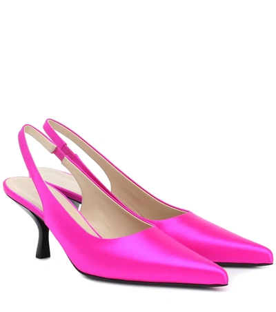The Row Bourgeois Satin Slingback Pumps In Bright Pink