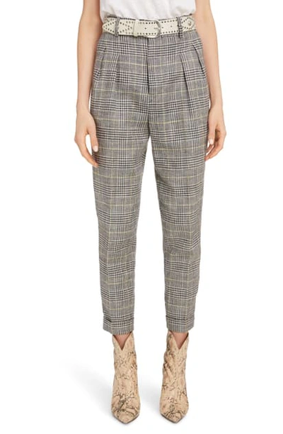 Isabel Marant Checked Linen-silk Slim-leg Crop Pants In Yellow/ Grey