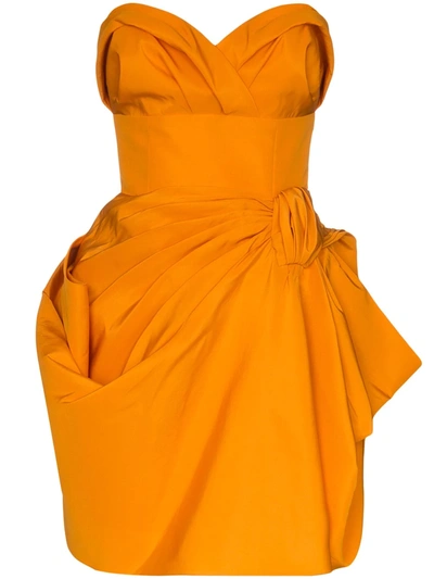 Carolina Herrera Strapless Gathered Silk-faille Mini Dress In Orange