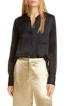 Vince Slim Fitted Band Collar Button-down Silk Shirt In Black