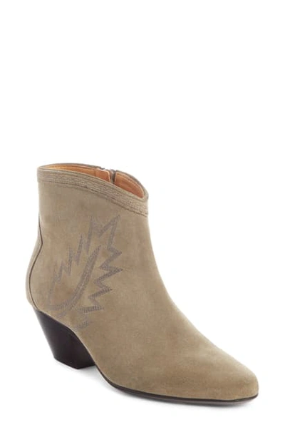Isabel Marant Dacken Suede Booties With Flame Stitching In Taupe