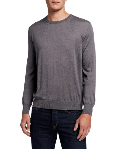 Charvet Men's Solid Cashmere-silk Crewneck Sweater In Charcoal