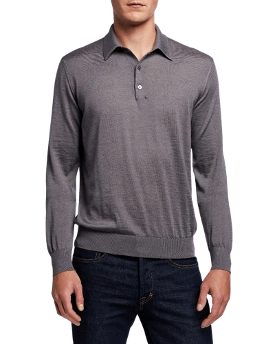Charvet Men's Solid Long-sleeve Polo Shirt In Charcoal