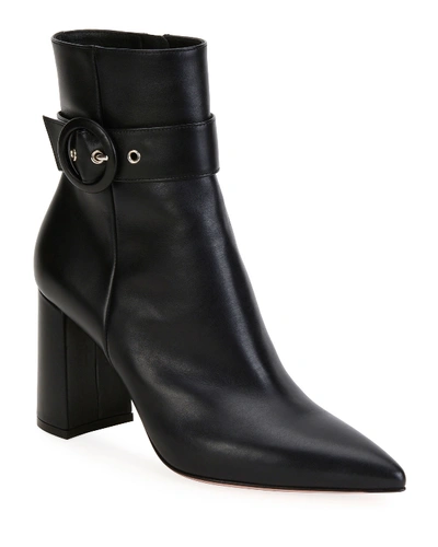 Gianvito Rossi Leather Buckle Pointed-toe Booties In Black