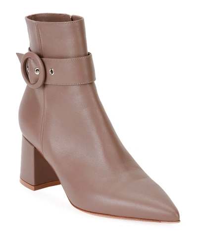 Gianvito Rossi Leather Buckle Pointed-toe Booties In Brown