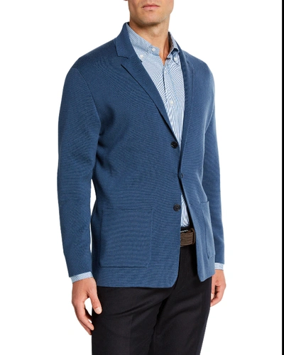 Loro Piana Men's Button-front Lightweight Virgin Wool Knit Jacket In Medium Blue