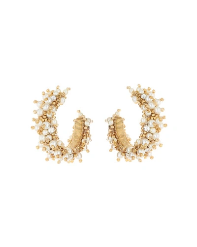Oscar De La Renta Small Bead Cluster Hoop Earrings In Gold
