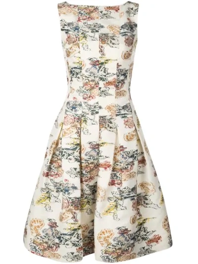 Oscar De La Renta Floral Sleeveless Fit-&-flare Seamed Dress In Ivory