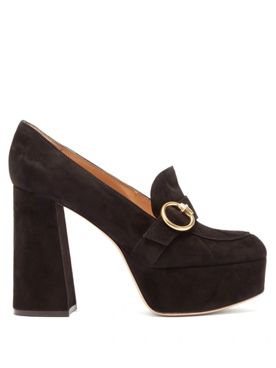 Gianvito Rossi Suede Buckle Platform Loafers In Black