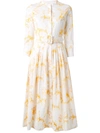 Oscar De La Renta Floral Belted Cotton Poplin Shirtdress In White Canary