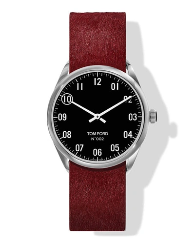 Tom Ford N.002 38mm Round Calf-hair Leather Watch In Black/red