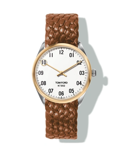 Tom Ford N.002 38mm Round Leather Watch In White/brown