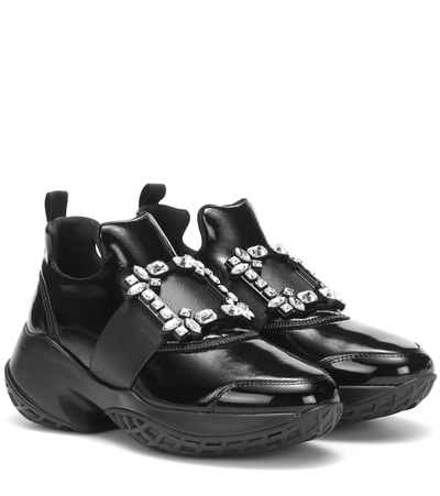 Roger Vivier Viv' Run Faux-leather Crystal-buckle Sneakers In