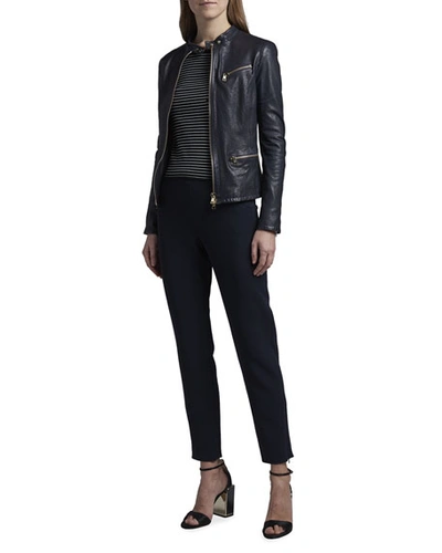 Giorgio Armani Leather Zip-front Jacket In Blue