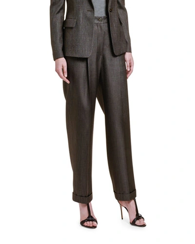 Giorgio Armani Wool-silk High-rise Wide Leg Pants In Brown