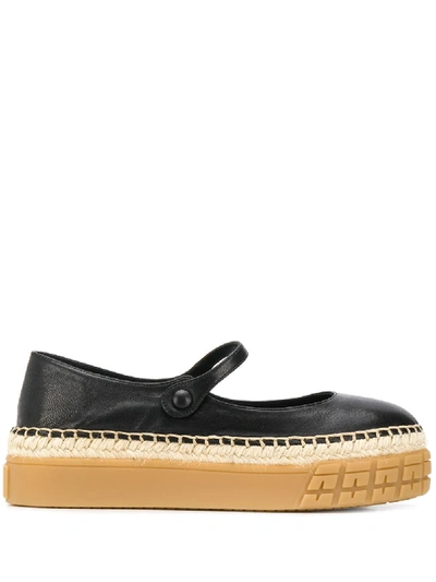 Prada Leather Mary Jane Rubber Ballet Flats In Schwarz