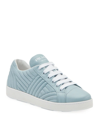 Prada Quilted Leather Lace-up Sneakers In Light Blue