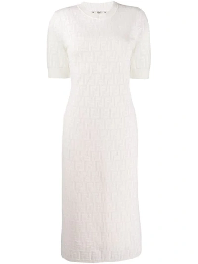 Fendi Logo-jacquard 1/2-sleeve Bodycon Dress In White