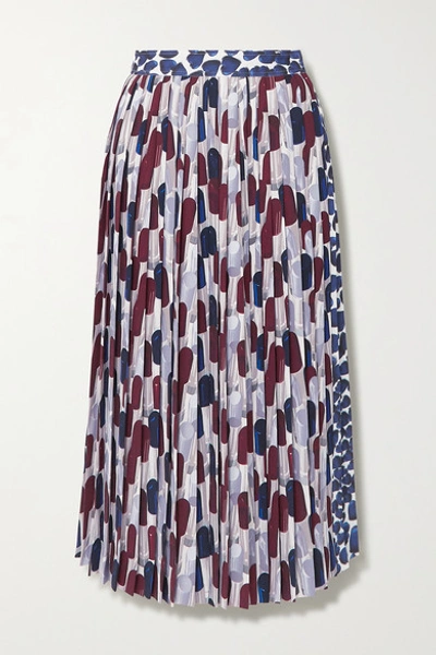 Prada Lipstick-print Pleated Midi Skirt In Ivory