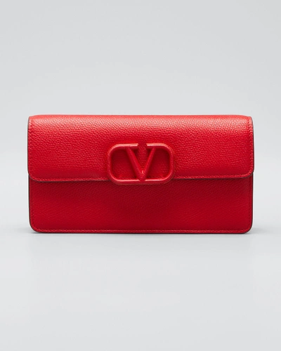 Valentino Garavani Vsling Grain Leather Wallet On Chain In Red
