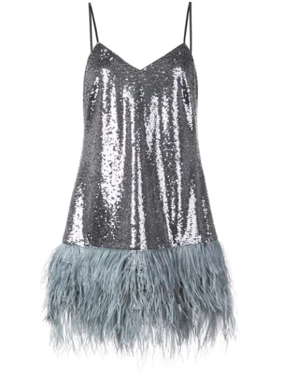 Cinq À Sept Cinq A Sept Athena Sequin And Feather Mini Dress In Gunmetal