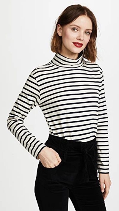 Kule The Turtleneck Striped Long-sleeve Cotton Sweater In Cream/ Navy