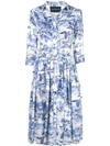 Samantha Sung Audrey Da Vinci Toile Stretch Cotton Belted Dress In Blue