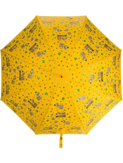 Moschino Logo-print Teddy-motif Umbrella In Yellow