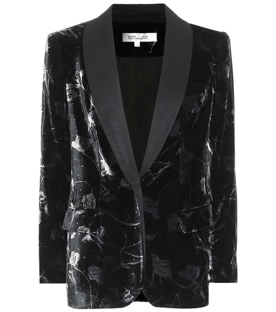 Diane Von Furstenberg Tommy Satin-trimmed Metallic Floral-print Velvet Blazer In Black