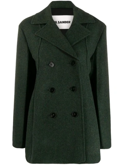 Jil Sander Double-breasted Coat In Green