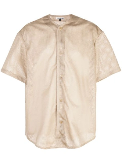 Hed Mayner Button-down Short Sleeve Top In Brown