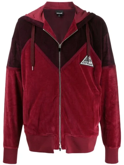 Just Cavalli Logo Patch Zip-up Hoodie In Red