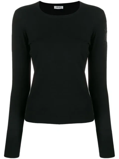 Liu •jo Embellished Sleeve Knit Sweater In 22222 Nero