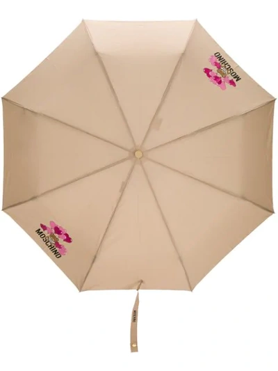 Moschino Logo Print Umbrella In Neutrals