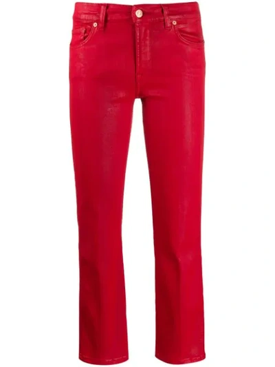7 For All Mankind Cropped Denim Jeans In Red