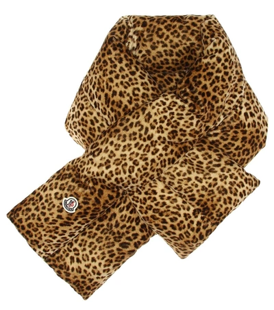 Moncler Leopard Print Down Puffer Scarf In Beige