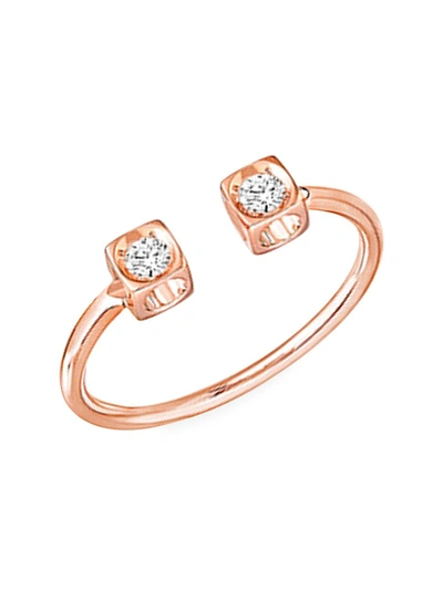 Dinh Van 18k Rose Gold Le Cube Diamant Open Ring With Diamonds