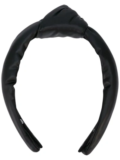Lele Sadoughi Faux-leather Knot Headband In Black Faux Leather