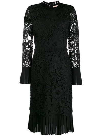 Tory Burch Lace-pattern Fitted Dress In Black