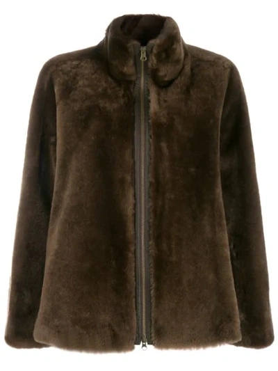 Aspesi Loose-fit Shearling Jacket In Brown