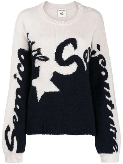 Semicouture Logo Two-tone Knit Sweater In White