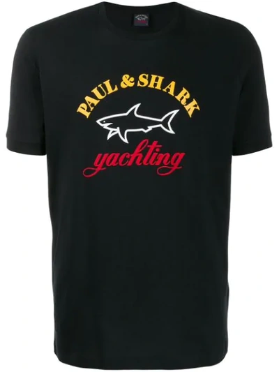 Paul & Shark Logo Print Organic Cotton T-shirt In Black