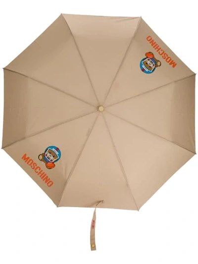 Moschino Football-themed Teddy Motif Umbrella In Neutrals