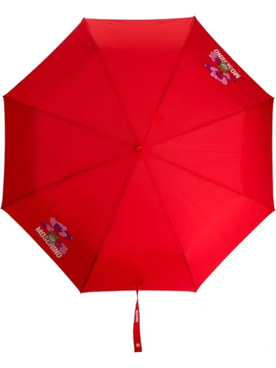 Moschino Teddy-motif Logo-print Umbrella In Red