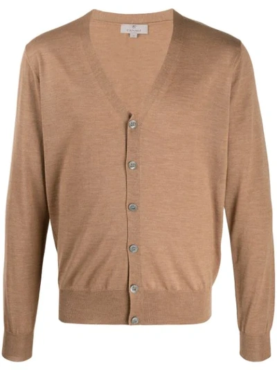 Canali Button Down Cardigan In Brown