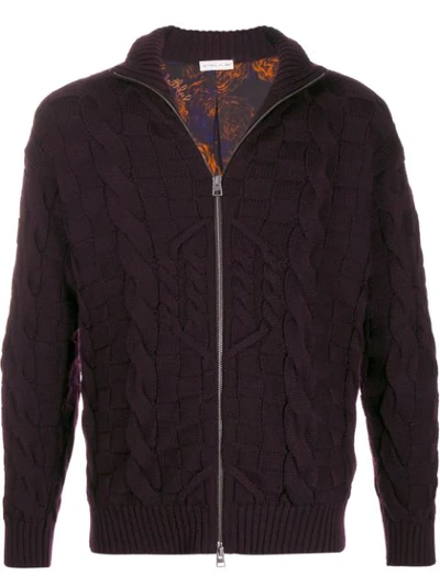 Etro Cable Knit Zip Cardigan In Brown