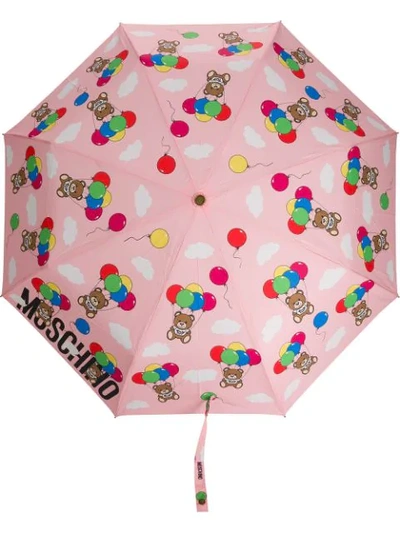 Moschino Teddy图案logo印花雨伞 In Pink