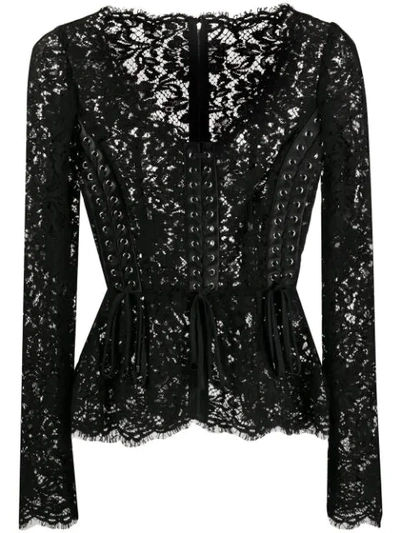Dolce & Gabbana Floral Lace Corset Style Blouse In Black