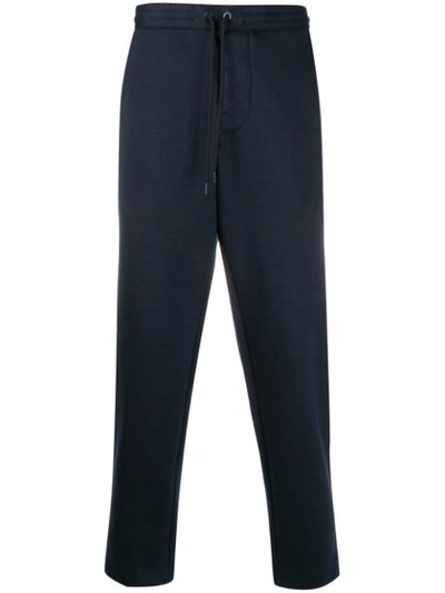 Moncler Logo Patch Cropped Track Pants In Blue